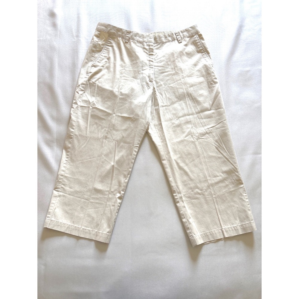 Eddie Bauer Women Petite 12 Cream Beige Cotton Cropped Chino Pants Straight Leg